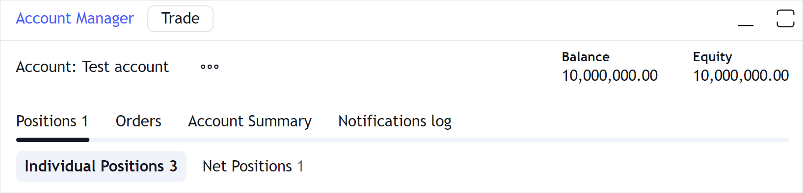 Individual Positions and Net Positions pages in the Account Manager